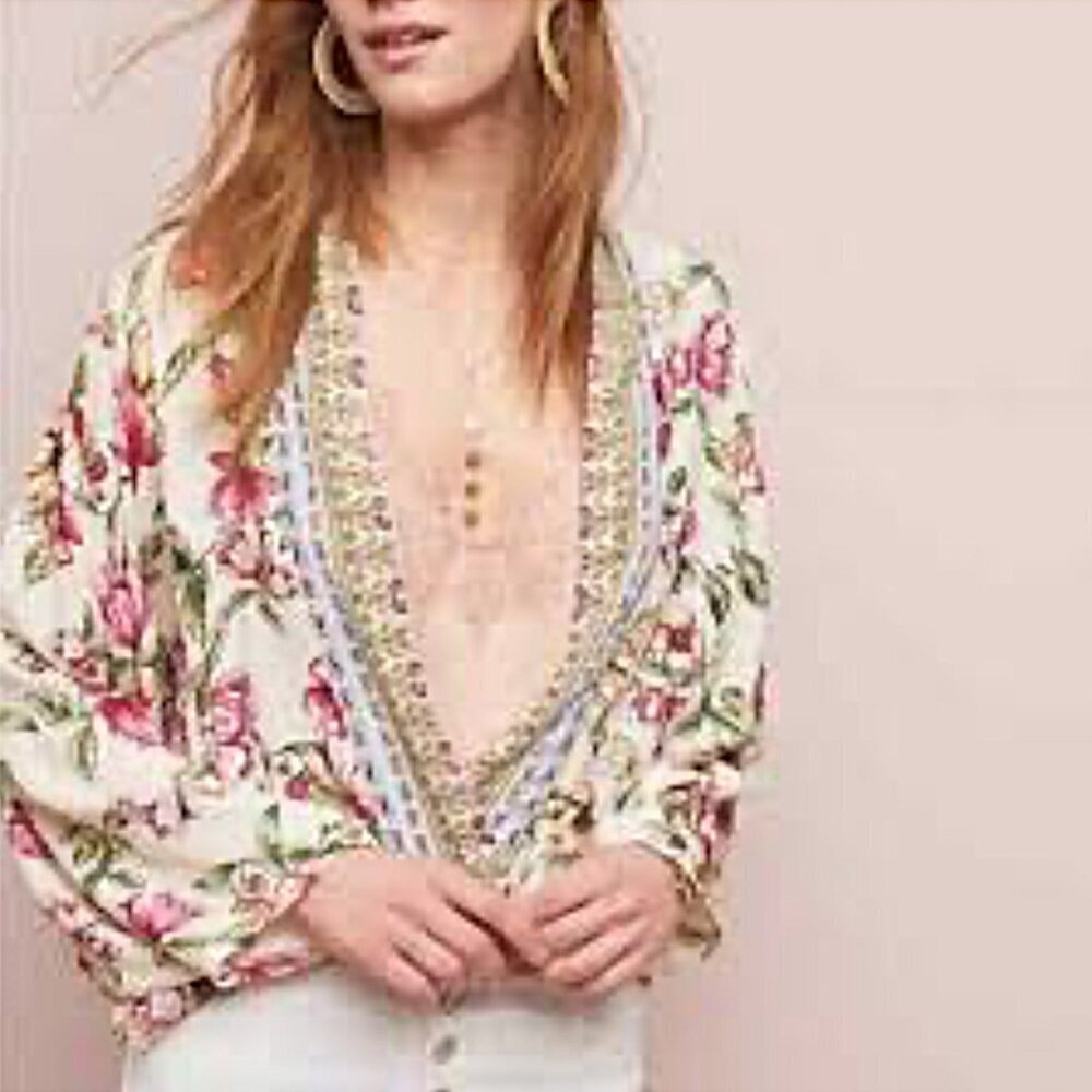 Anthro Akemi + Kin Art Nouveau Boho Lush Floral Kimono Topper One Size Jacket